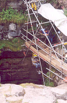 being winched in to Gaping Gill