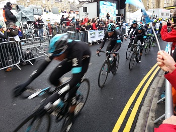 Tour de Yorkshire Stage One finishing post in Settle