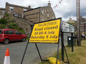 Tour de France road closure sign in Swaledale